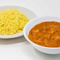 Chicken Tikka Masala  · Tomato cream sauce flavored with fenugreek leaves. Served with basmati rice.
