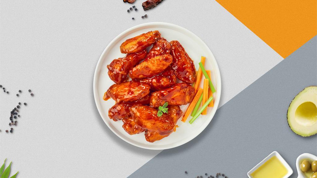 Buffalo Blaze Chicken Wings · Freshly grilled chicken wings, tossed in buffalo sauce. Served with a side of ranch or bleu cheese.