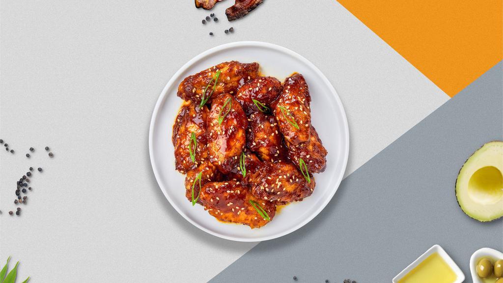 Sweet Teriyaki Trouble Wings · Freshly grilled chicken wings, tossed in a sweet teriyaki sauce. Served with a side of ranch or bleu cheese.