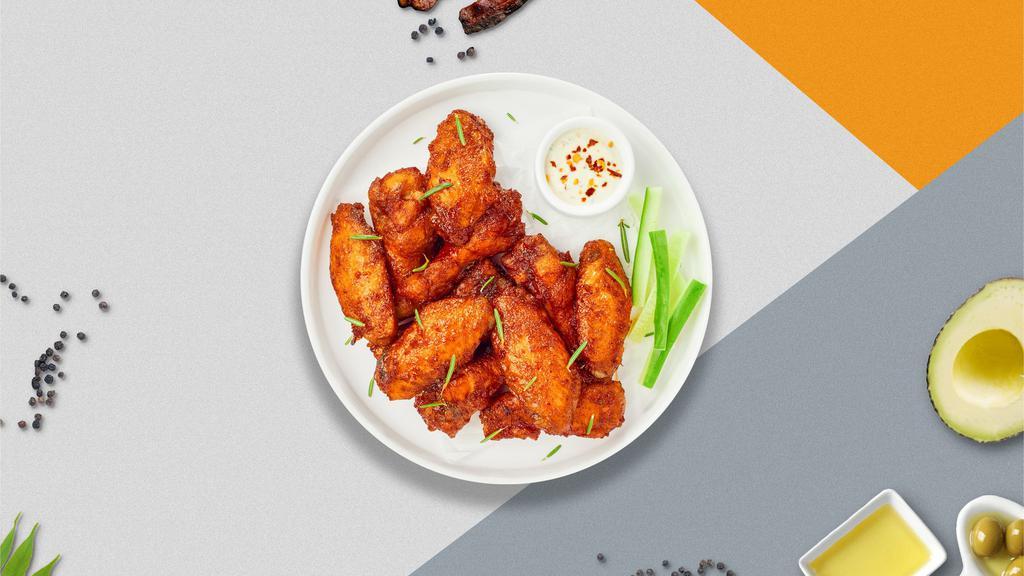 Judgy Jerk Chicken Wings · Freshly grilled chicken wings, tossed in a Jamaican jerk sauce. Served with a side of ranch or bleu cheese.