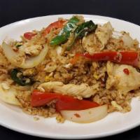 Basil Fried Rice · Rice stir-fried with egg, basil, white onion, bell pepper, and jalapeno.