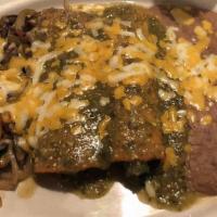 Enchiladas De Espinacas · Two spinach & cheese enchiladas topped with your choice of sour cream or green sauce. Served...