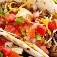 Tex-Mex Tacos (3) · Ground beef, carnitas or shredded beef, flour  tortilla or hard shell, lettuce, pico de gall...