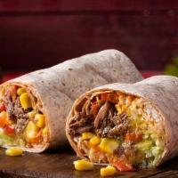 Loaded Burrito · Choice of chicken, beef or pork, rice, black beans, pico de gallo,  salsa, sour cream, chees...