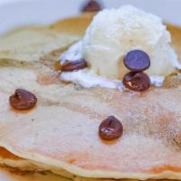 Chocolate Chip · Two Buttermilk Chocolate Chip Pancakes Topped with Mascarpone Butter