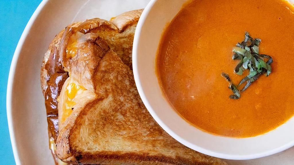 Grilled Cheese · Pressed Brioche, Havarti & Smoked Cheddar.  Substitute Soup for any Choice Side.