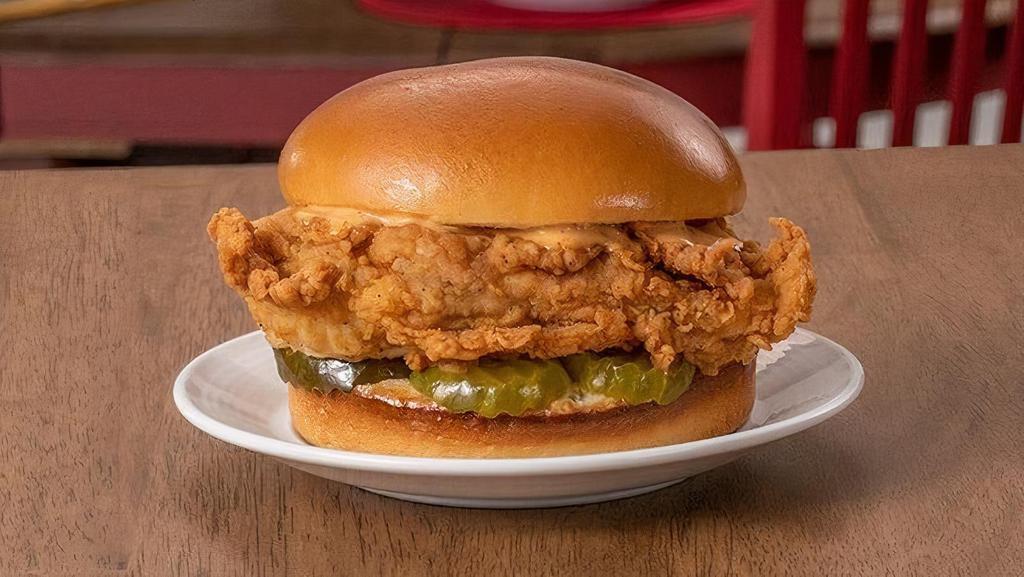 Spicy Chicken Sandwich · Lee's new Chicken Sandwich! Includes a chicken filet, chipotle ranch and pickles on a brioche bun.
