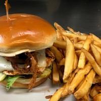 Cajun Chicken Sandwich · Grilled Cajun chicken breast with onion straws, pepper jack cheese and Chipotle ranch dressi...