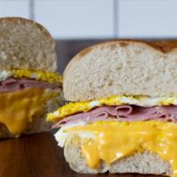 Radio City · Ham, 2 eggs, American, on a Kaiser Roll served hot