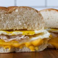 Manorville · Turkey, 2 eggs, American, on a Kaiser Roll served hot