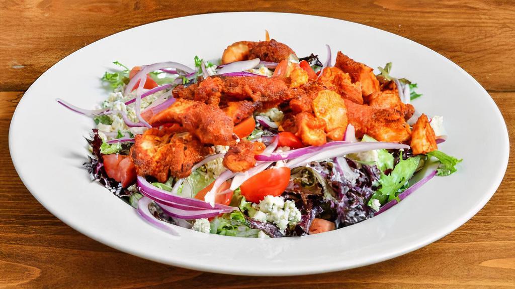 Buffalo Chicken  · Baby greens. grilled buffalo chicken, cherry tomatoes, red onion, blue cheese crumbles, buttermilk ranch