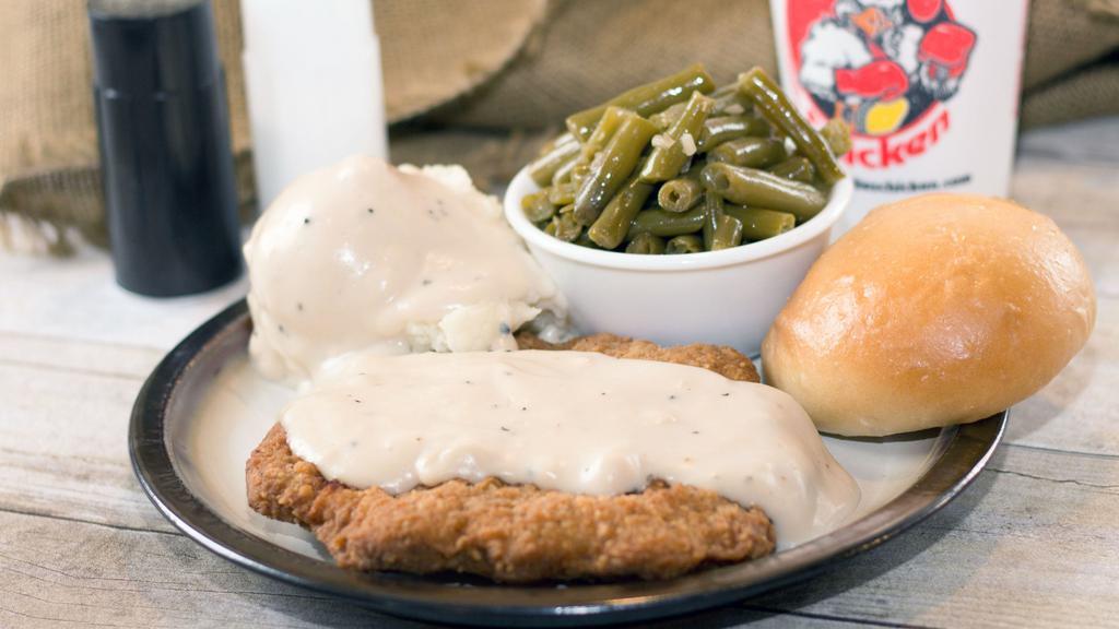 Chicken Fried Steak Dinner Combo · Choice of 2 sides, roll and medium drink
