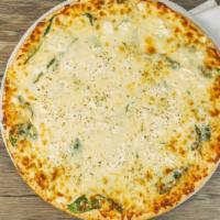 Dozeli Original Deep Dish Pizza · Minced garlic, ricotta, spinach, and topped with mozzarella.