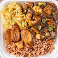 Veggie Ox Bowl · Impossible plant base protein with butter beans, rice & beans, sauteed mixed vegetable and f...