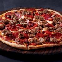 Meat Frenzie  · Classic red sauce, mozzarella, pepperoni, sausage, salami, meatballs, and bacon (670-1520 ca...
