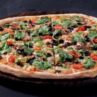 Vegetable Delight  · Classic red sauce, mozzarella, diced tomatoes, diced mushrooms, diced green peppers, black o...