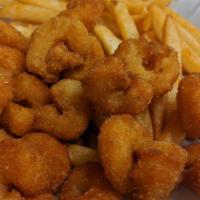 Kid'S Popcorn Shrimp · Includes fries, juice box and choice of sauce.
