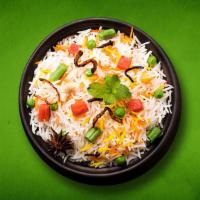 Veggie Pulao (Vegan) · Seasonal veggies cooked with our special Peshawari gravy in long grain premium basmati rice