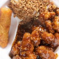 Sesame Chicken · Chicken is dark meat and breaded.Sauteed with sesame seed and sauce.