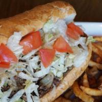 The Abe
 · Chopped 1/2 lb burger and smoked bacon, sauteed onions, American cheese, mayo, lettuce, and ...
