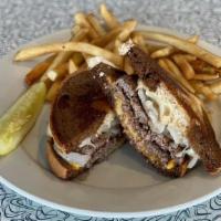 Patty Melt · Our classic hand pattied hamburger on grilled rye with fried onion, swiss and american chees...