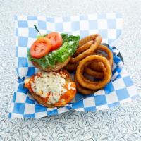 Buffalo Chicken Sandwich · Buffalo Chicken Sandwich A spicy buffalo tossed chicken breast topped with blue cheese crumb...