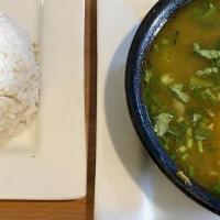 Vegan Sancocho · Traditional Colombian Sancocho made vegan! 
Soup made with green plantain, potato, cassava, ...