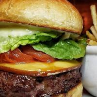 Social Burger · Half pound burger, smoked gouda, onion marmalade, preserved tomato, garlic aioli