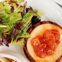 Impossible Ess Burger · Impossible patty, smoked gouda, onion marmalade, preserved tomato, garlic aioli