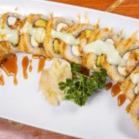 Godzilla Roll · Shrimp Tempura,cream cheese,avocado,green onion, fish roe and tempura crunch