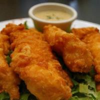 Chicken Fingers · Deep-fried seasoned chicken tenderloins served with our tangy BBQ or ranch.