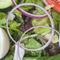 Shack Salad · Mixed greens, tomato, cucumber, red onion, hard boiled egg, choice of dressing on side