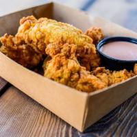 Crispy Jumbo Chicken Tenders · 4 pcs jumbo hand breaded chicken tenders, and your choice of dipping sauce