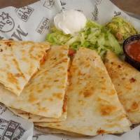 Quesadillas · Mixed cheese and pico de gallo. Served with sour cream, guac, and salsa