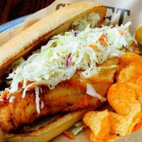 Walleye Sandwich · Nordeast battered walleye, coleslaw, and house B&B pickles served with tartar sauce on a toa...