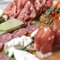 Antipasto Platter · All meats and cheeses with house pickled veggies and assorted garnishes.