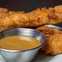 Poulet Doight · Thick-cut chicken fingers, hand-dipped in custard, deep-fried and served with food love café...
