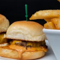 Cheeseburger Sliders · 2 mini cheeseburgers on buttery French rolls with our special foodlove cafe sauce, accompani...