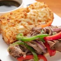 Hot Italian Roast Beef · Roast beef, red peppers, green pepper, red onions, Italian cheese blend, and au jus.