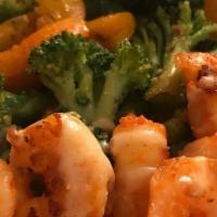Grilled Shrimp (15 Pcs.) · Served with rice and veggies.