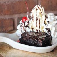 Warm Chocolate Chip Brownie Skillet · Melted chocolate chips, warm brownie,