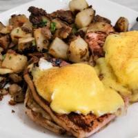Benny Benedict · Ham off the bone with two poached eggs on a toasted English muffin.
