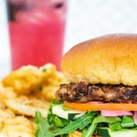 Veggie Burger
 · SYRUP made all natural black bean patty, fresh cucumbers, tomato, pickled red onions, baby a...