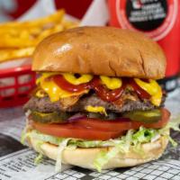 Bacon Cheeseburger · Build  your own bacon cheese burger: Lettuce, Tomato, Onions, Pickles, Ketchup, Mustard, May...