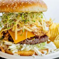  Beef Burger · Our special recipe of hamburger patty, mayo, and ketchup, green mixed, cheddar cheese, egg, ...