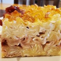 Noodle Kugel · A slightly sweet and very comforting noodle pudding. Choose apricot or sour cherry.