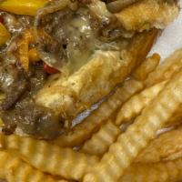 Full Philly Cheesesteak · Half hoagie with steak, chicken or shrimp toppedwith bell peppers, onions, mushrooms, provol...