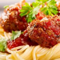 Italian Meatball · Three Italian meatballs smothered in marinara sauce.
