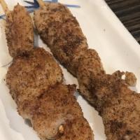 Chicken · Grilled chicken on a skewer sprinkled with cumin, chili, and seasonings. 2 pieces.