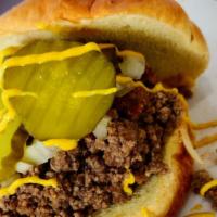 Loose Beef Sandwich · Dad's loose beef, onions, mustard and pickles.
Optional add cheese.